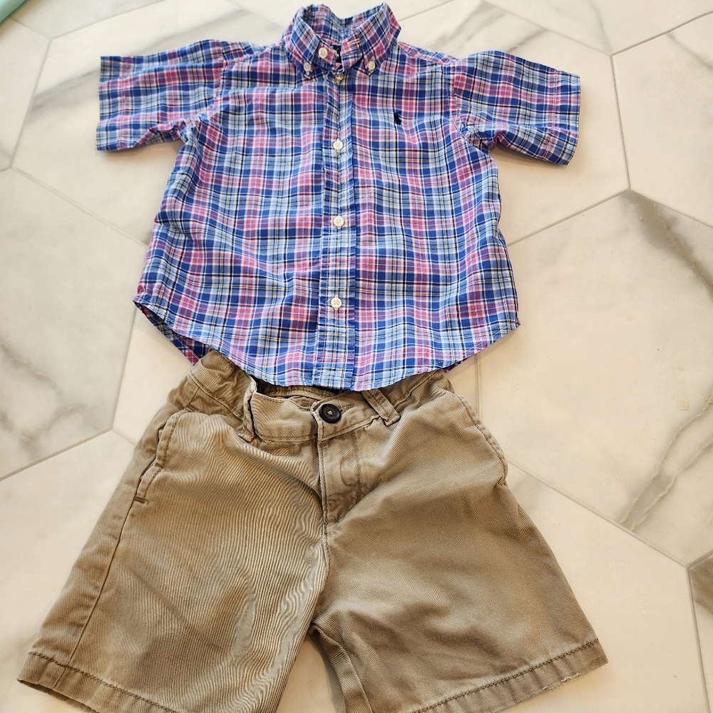 RALPH LAUREN BLUE LABEL, BOYS, SIZE 2T plaid short sleeve button-up shirt. - Picture 3 of 12